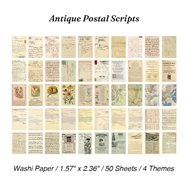 Antique postal scripts vintage aesthetic washi sticker book