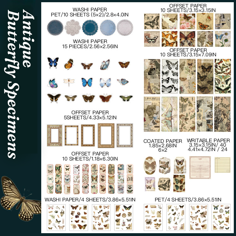 Antique butterfly specimens entomology junk journal supplies