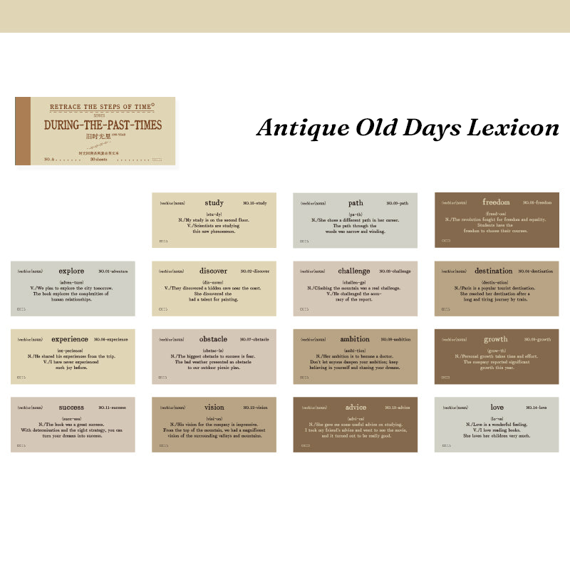Antique old days kraft brown english vocabulary ephemera label
