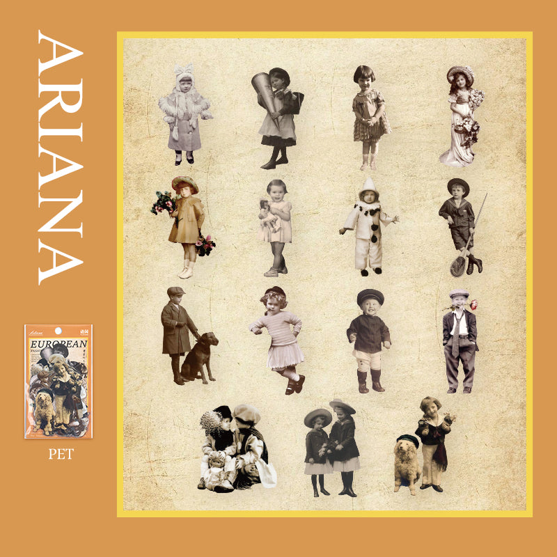 Vintage European Portrait Stickers - 30 PET Sheets Ariana