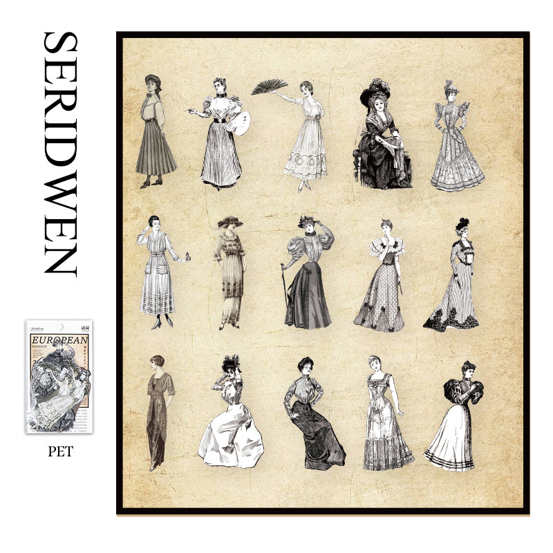 Vintage European Portrait Stickers - 30 PET Sheets