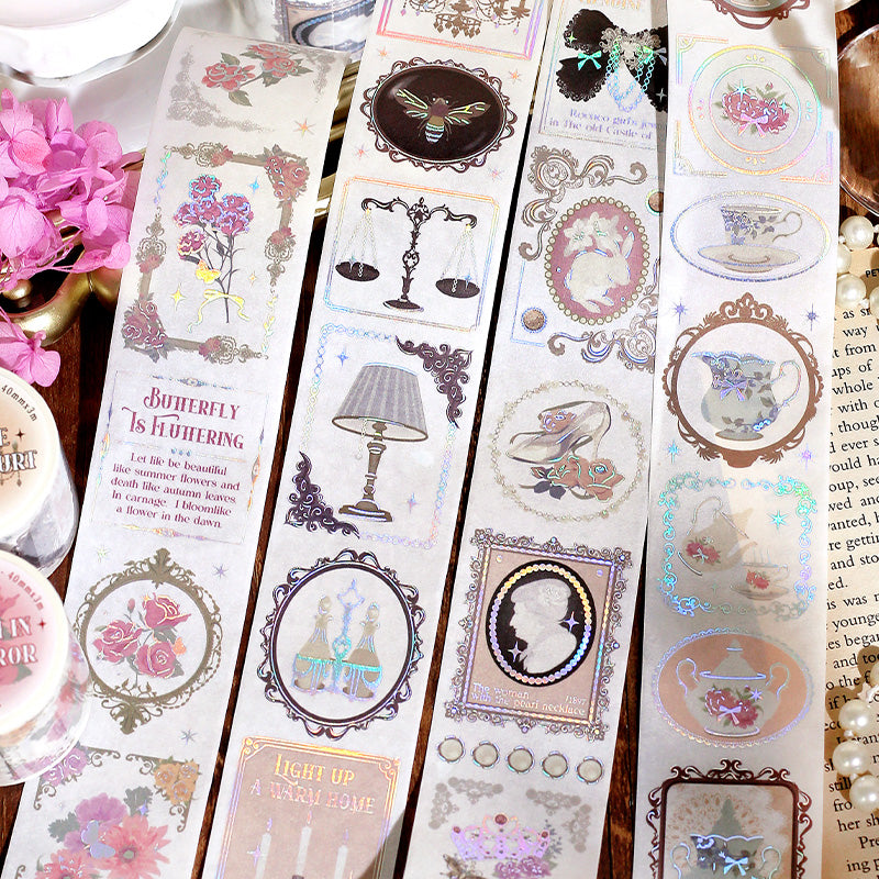 Close-up of Ashby Castle washi tape showing vintage ephemera designs for journaling and scrapbooking
