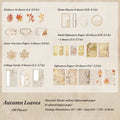 Warm amber autumn leaf scrapbook ephemera pack with maple stickers, lace cutouts, and botanical collage cards for vintage journal spreads
