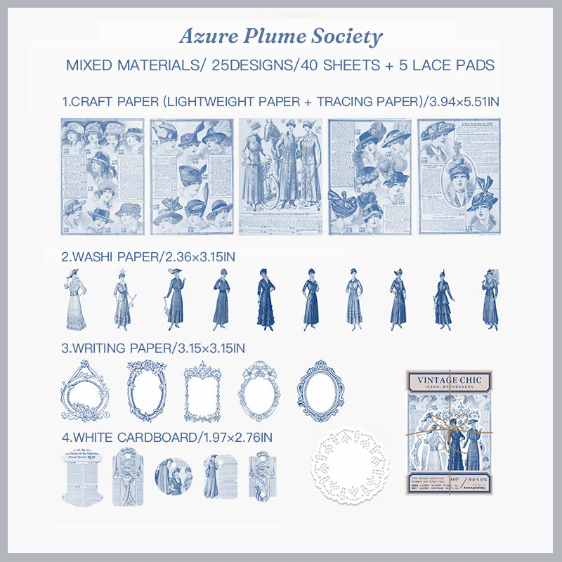 European vintage Azure Plume Society mixed media craft pack for journaling
