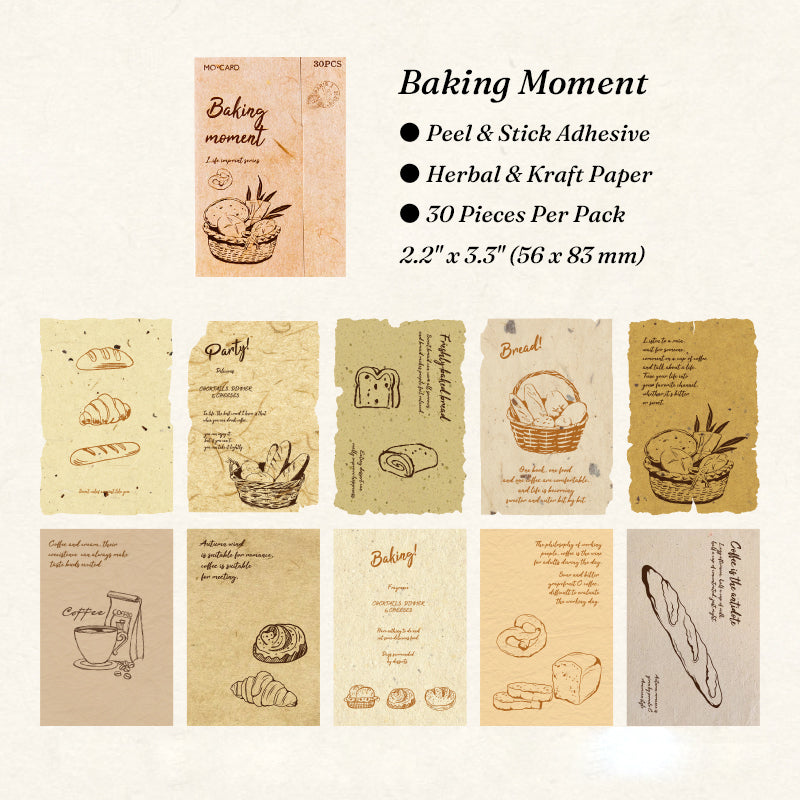 Baking moment textured journal cards bread croissant coffee cake pastry kraft paper ephemera pack