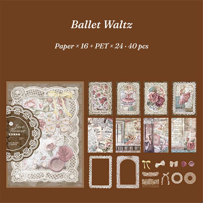 Ballet Waltz theme — full sheet of blush-pink lace stickers