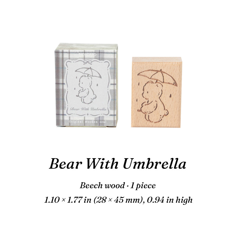 Vintage Hand-Drawn Bear Wooden Rubber Stamps — 8 Whimsical Designs