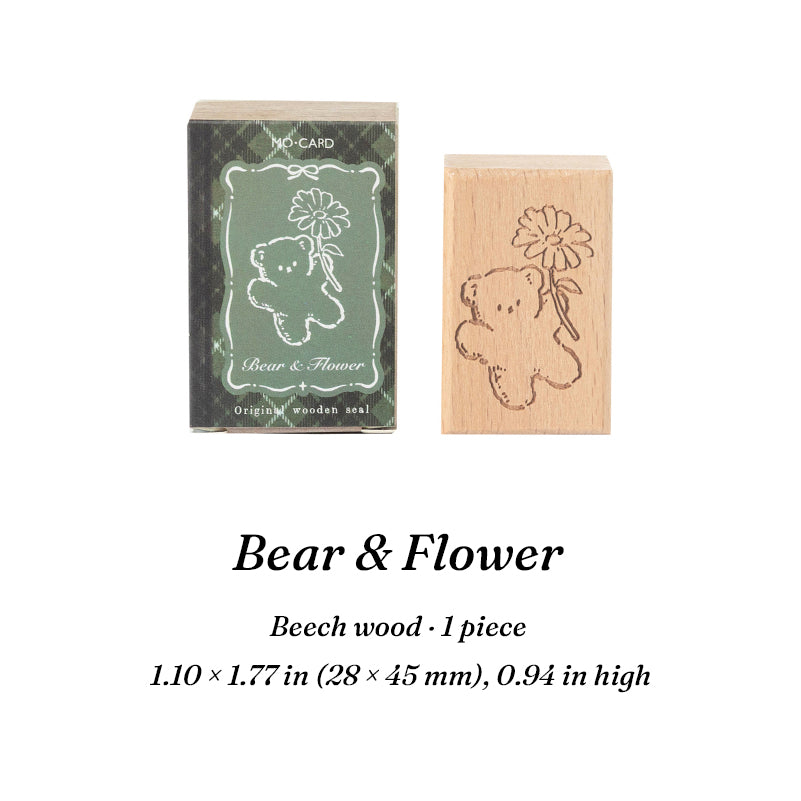 Vintage Hand-Drawn Bear Wooden Rubber Stamps — 8 Whimsical Designs