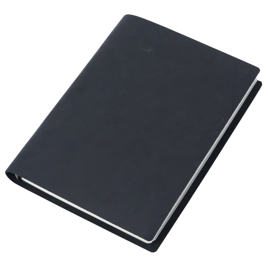 	Black B5 crazy horse leather ring binder notebook on white background