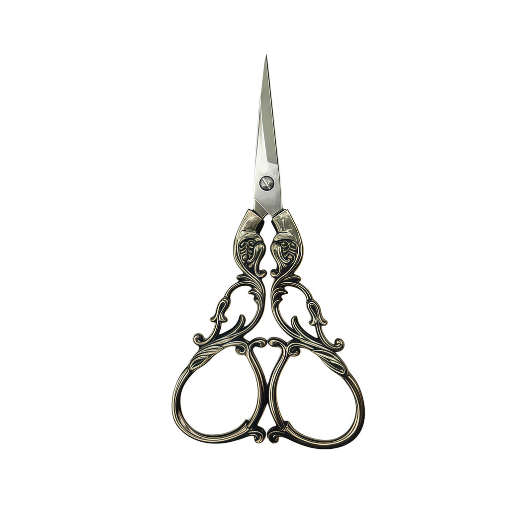 Vintage bell flower scissors with ornate floral handles in black brushed finish