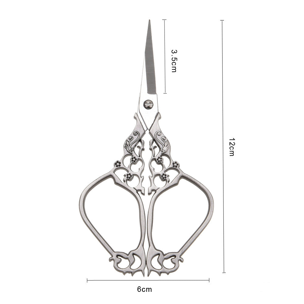 Black brushed embroidery scissors size diagram, 12cm stainless steel blades