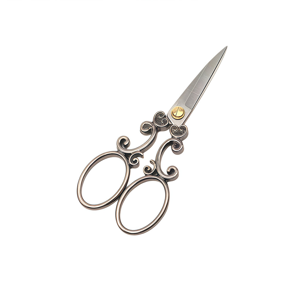 Black brushed scroll scissors with classic European vine design