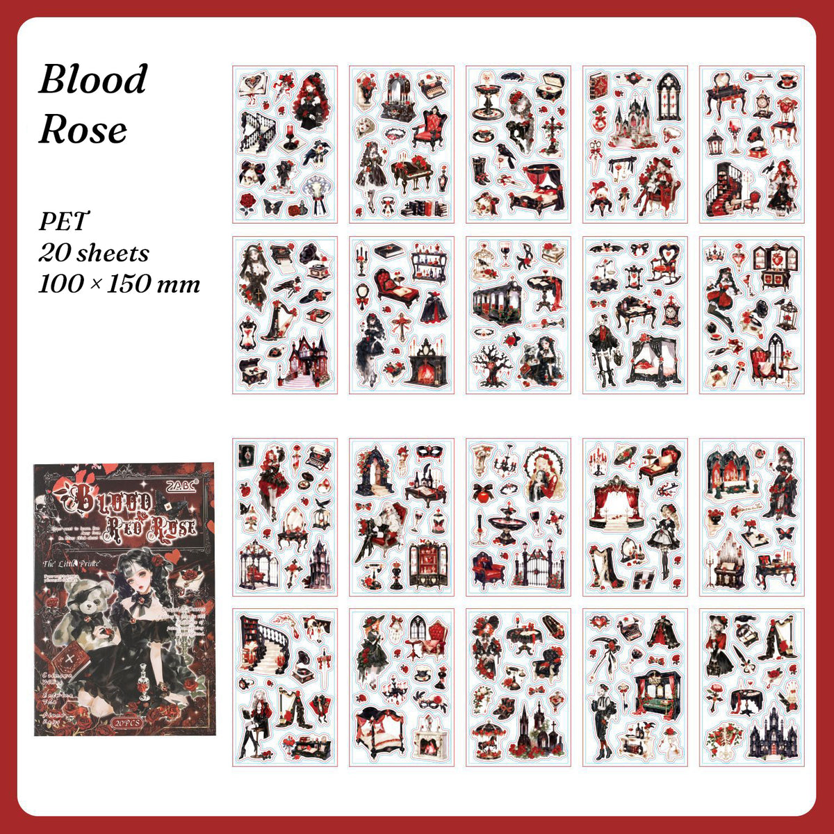 Thorn Chapel sticker book style 1 — Blood Rose, 20 gothic PET sheets
