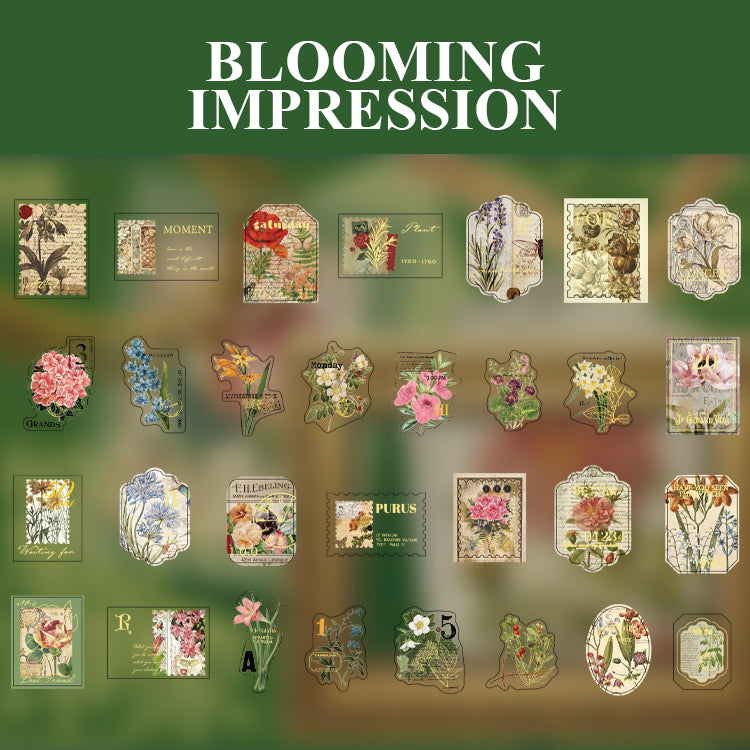 Blooming Impression - Japanese floral ukiyo-e stickers with gold foil accents