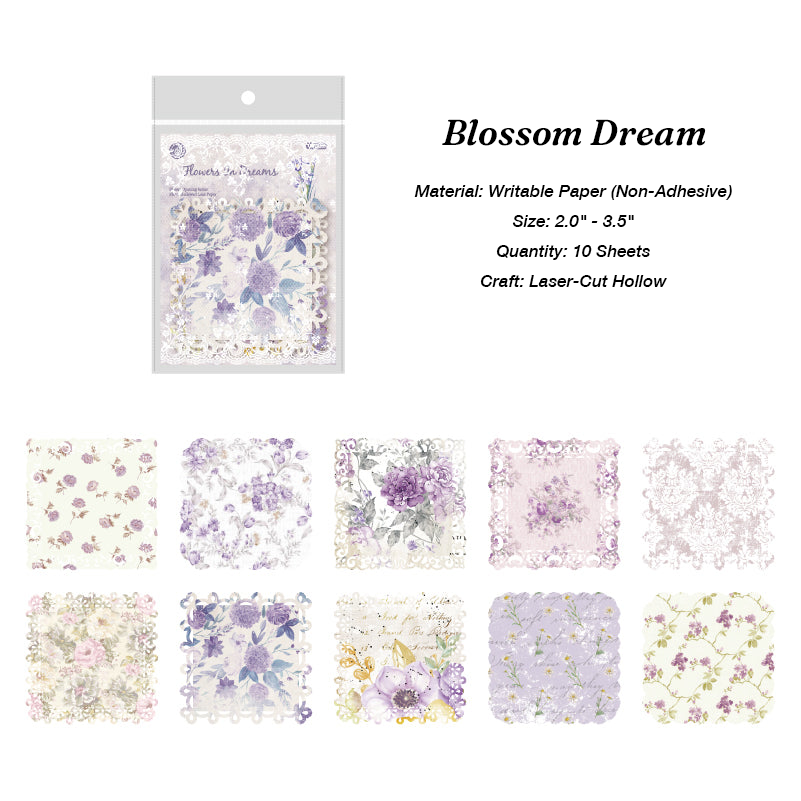 Purple floral hollow relief paper Blossom Dream square lace design for collage