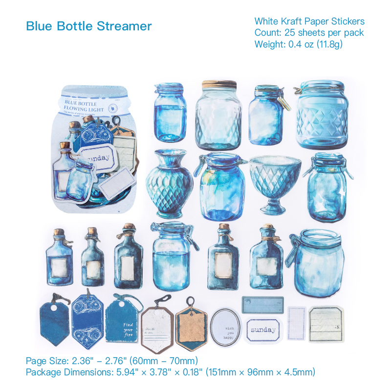 Blue Bottle Streamer design - vintage botanical label sticker