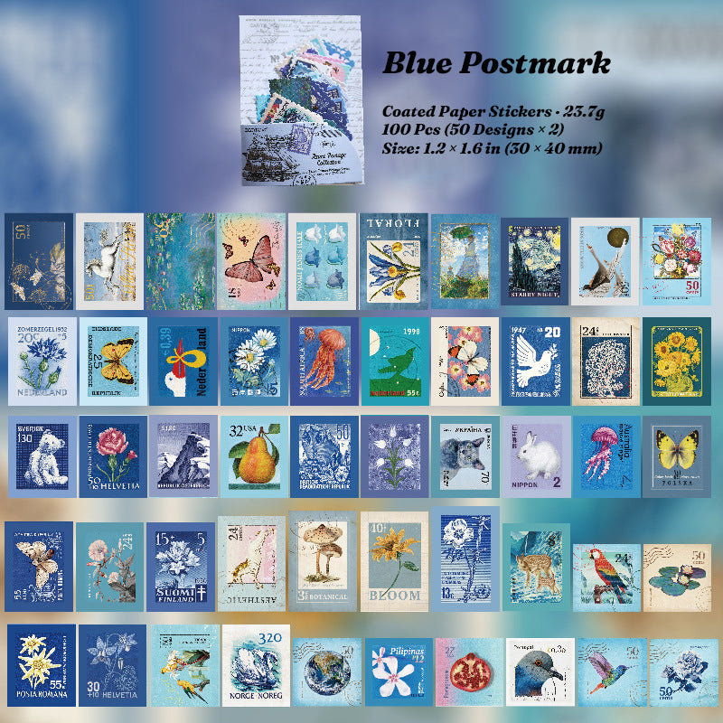 postmarks of time blue postmark full sheet chart 50 vintage postage designs