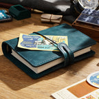 Vintage blue leather ring binder journal with washi tape and stickers