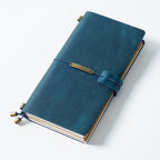 Blue crazy horse leather traveler's notebook, front view