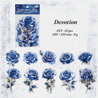 Delusional Rose stickers style 1 — blue rose illustrations, 10 pieces