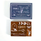 Blue themed wooden stamp set — 7 pieces with wild wind motifs