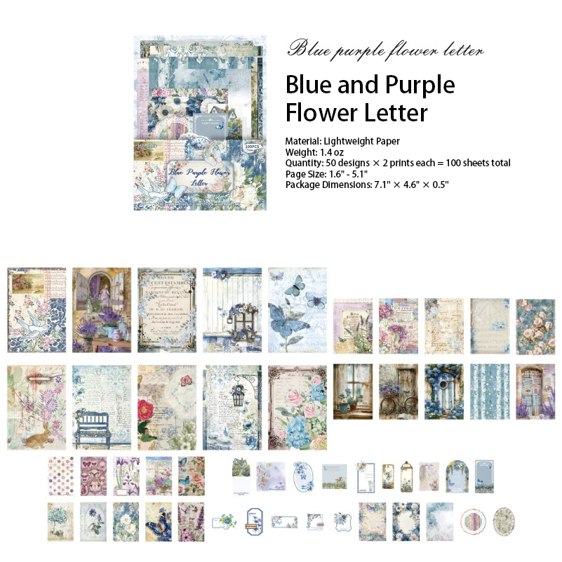 Blue and Purple Flower design - vintage floral postal stationery