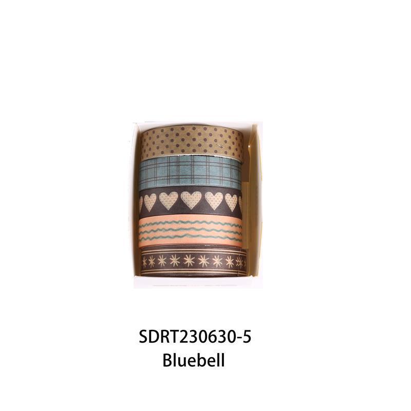 Autumn Whisper Bluebell washi tape single roll with soft purple floral pattern, vintage botanical design