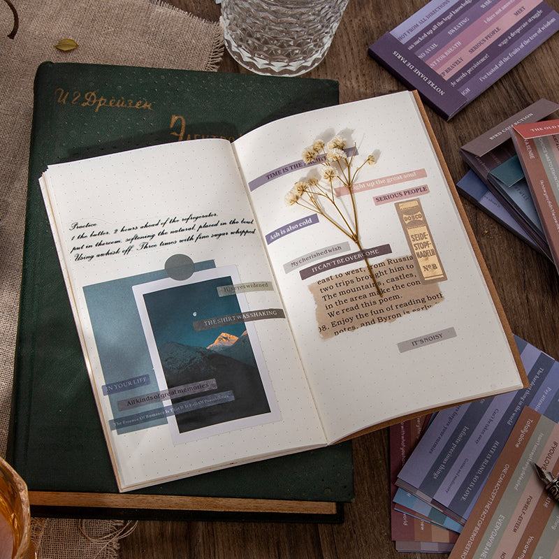 Assorted vintage library stickers featuring literary themes and English text for creative projects