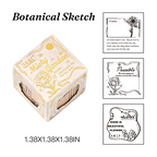 Wooden rubber stamp set featuring vintage botanical flower and plant sketches for journaling