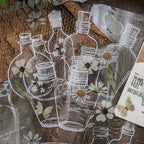 Display of botanical letter PET stickers with vintage plant and letter motifs for mixed media art
