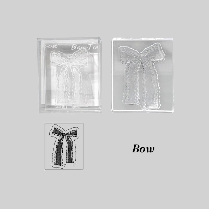 Bow design handmade lace acrylic clear stamp with black bow impression