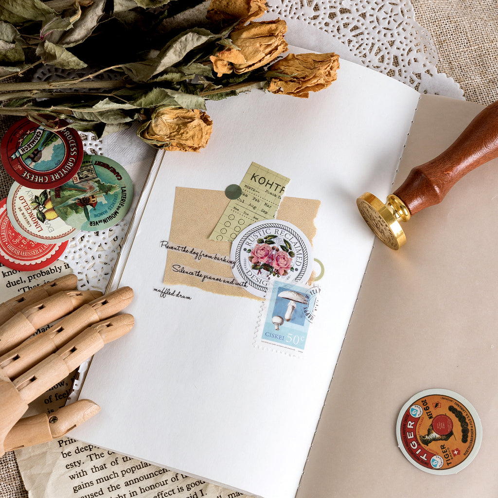 Boxed retro journal sticker set display featuring 45 sheets of Fetish Time decorative stickers