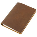 Brown B5 leather ring binder journal with refill pages on white