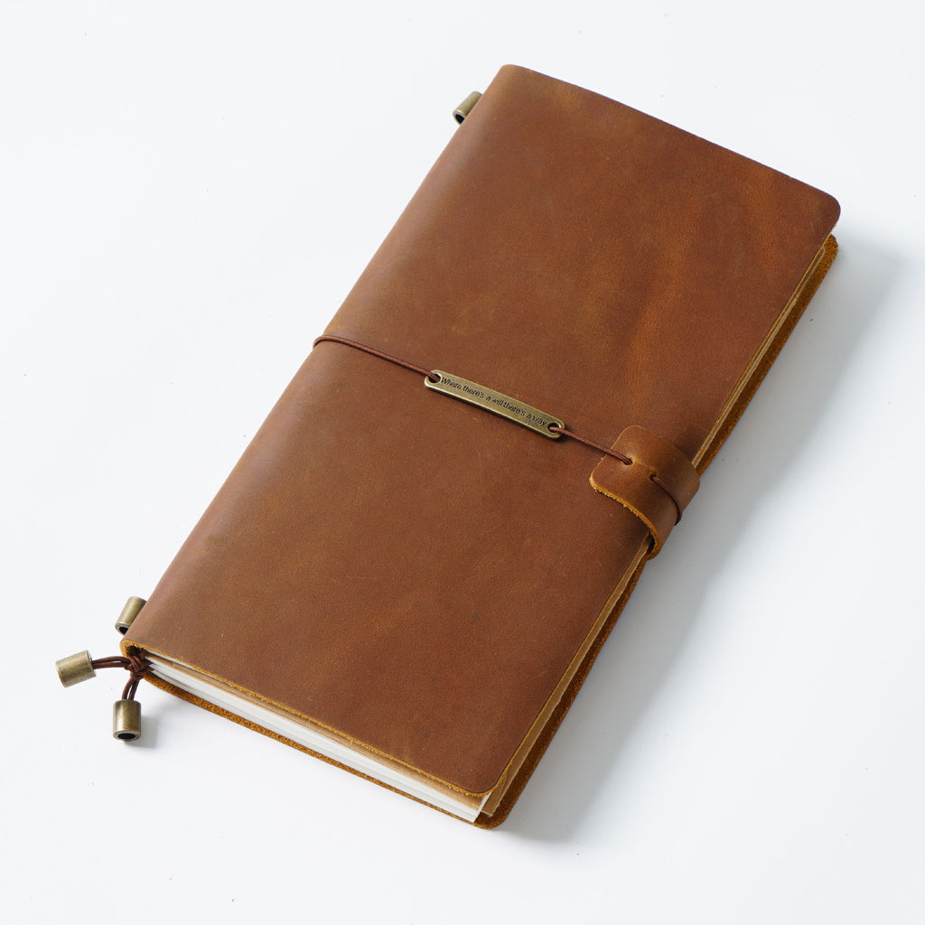 Brown crazy horse leather traveler's notebook, front view