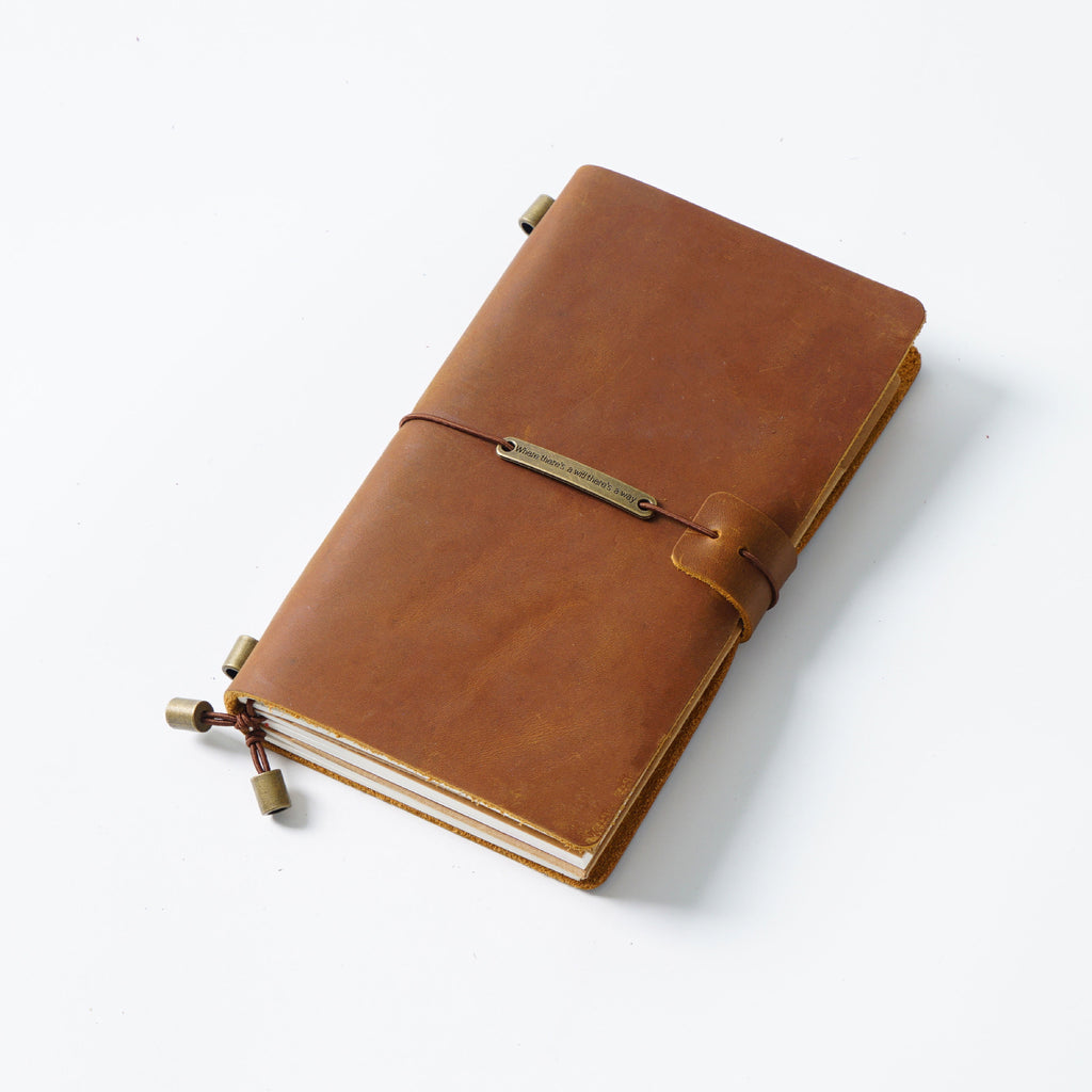Brown crazy horse leather traveler's notebook, front view