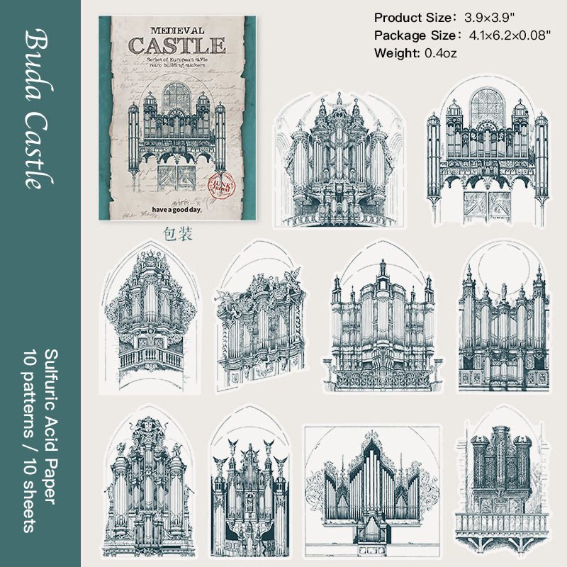 Buda Castle vintage background paper, medieval architecture ephemera for dark academia journaling