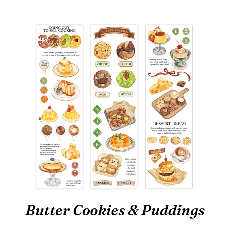 Butter cookies and puddings dessert PET tape