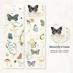Butterfly Cream washi tape with colored butterfly specimens wildflowers and mushroom illustrations in aged cream tones
