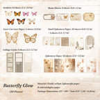 Delicate butterfly themed scrapbook ephemera pack with pink and gold insect stickers, lace paper, and film strip collage cards for journal