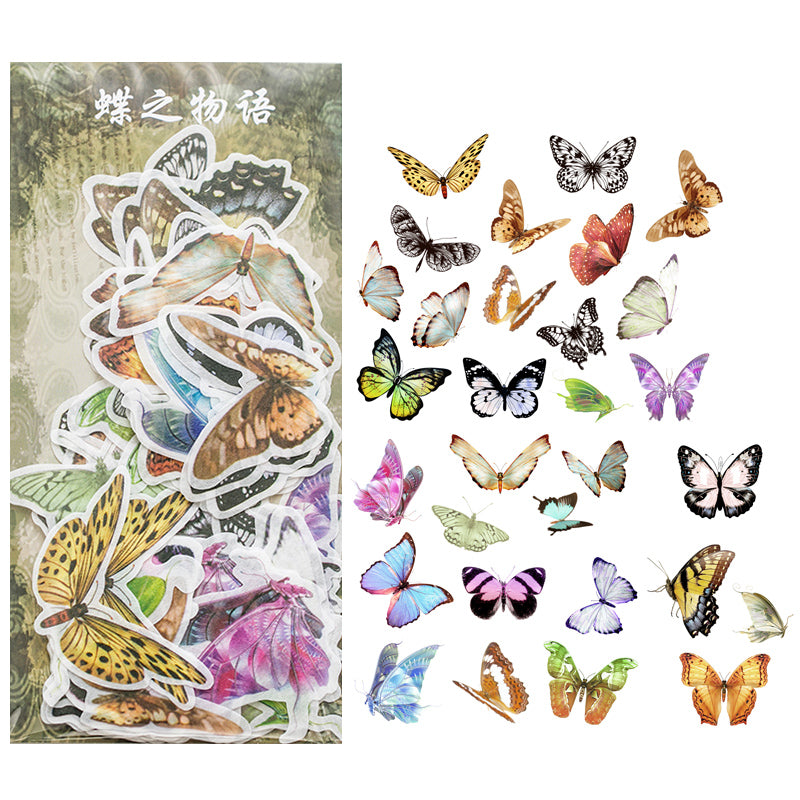 Butterfly Story vintage botanical washi stickers with butterfly and flower motifs