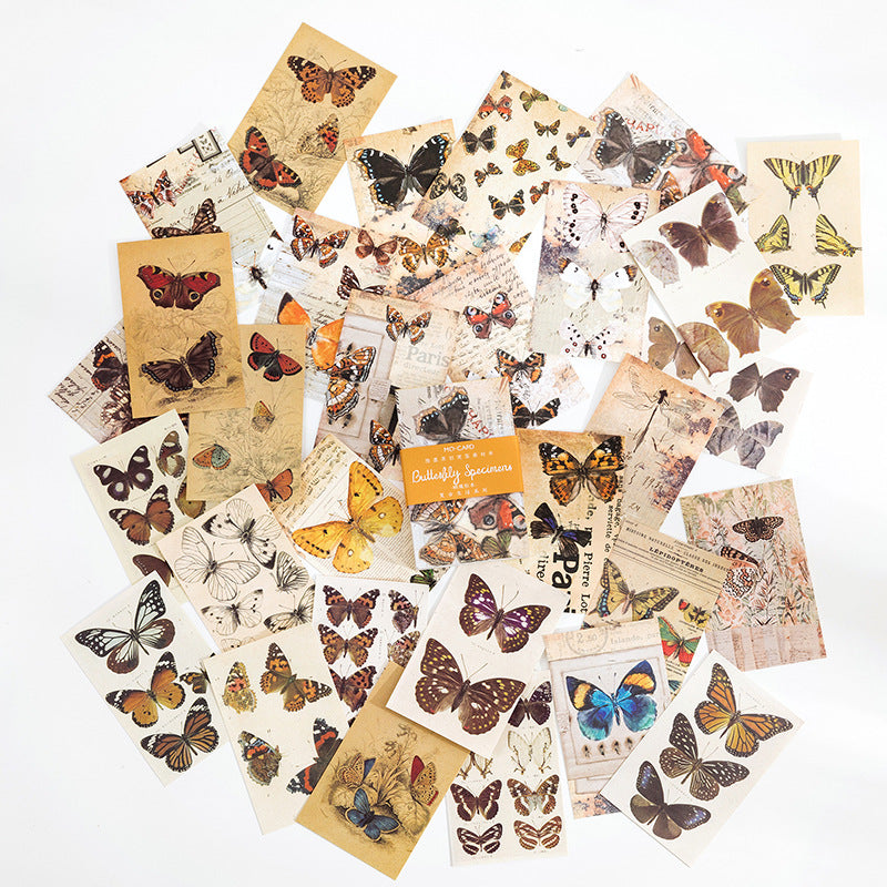 Butterfly Specimens theme — pile of butterfly print papers