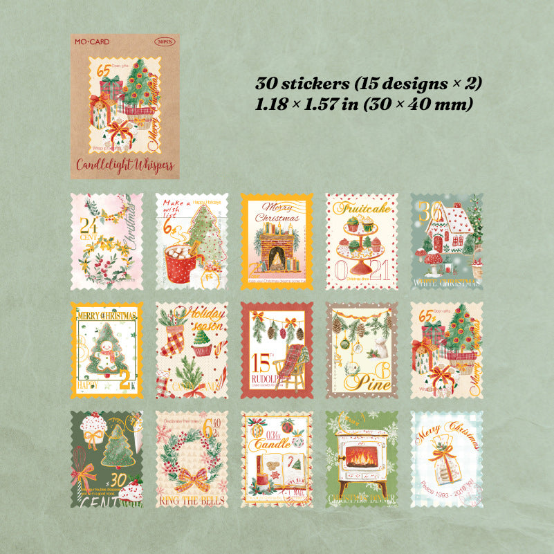 Candlelight Words style chart - 15 candlelit Christmas letter sticker designs