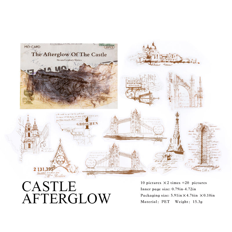 Castle Afterglow retro line art stickers - vintage architecture design