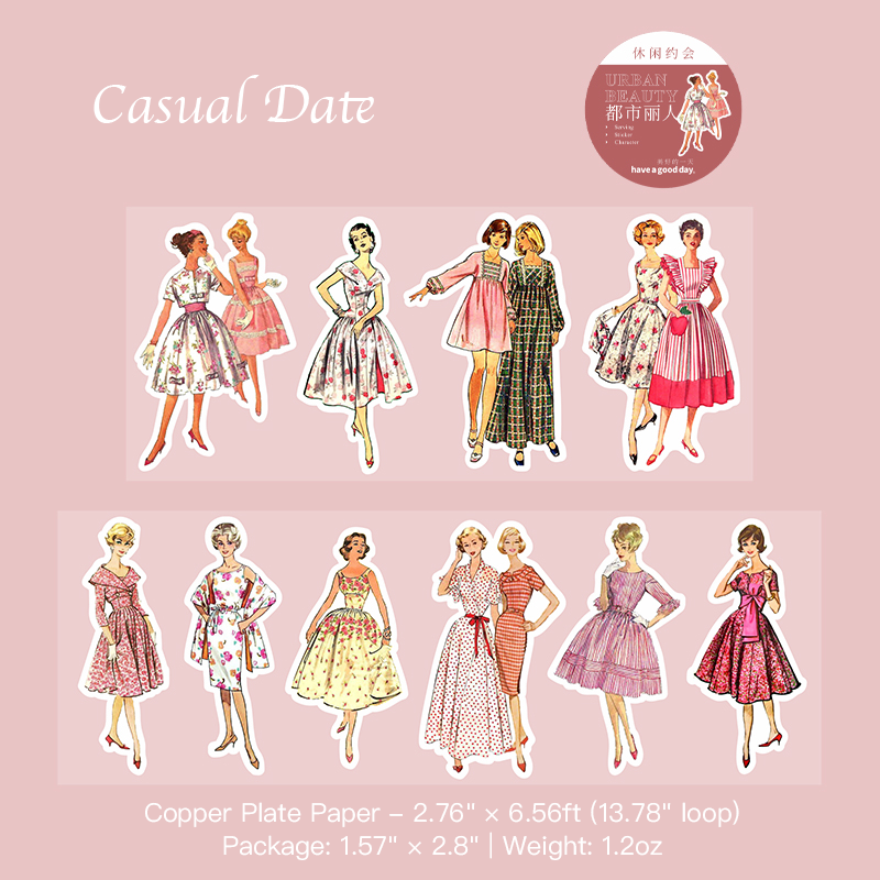 Casual date outfit vintage fashion girl stickers perfect for lifestyle journaling and scrapbooking
