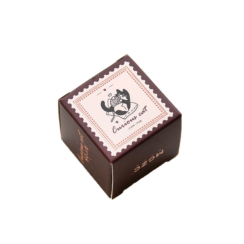 Single vintage cat rubber stamp in laminated card box, featuring beech wood handle and precision-cut silicone stamp face