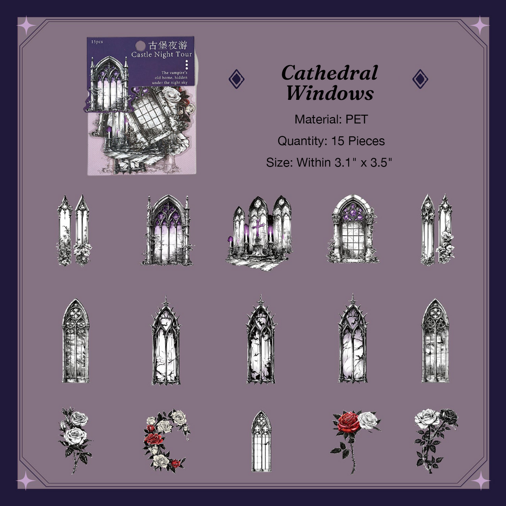 Vintage gothic church window and archway aesthetic stickers