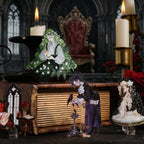 Cathedral candle scene with gothic sticker elements, old books and green glass