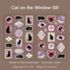 Cat on Window Sill design - vintage botanical feline sticker