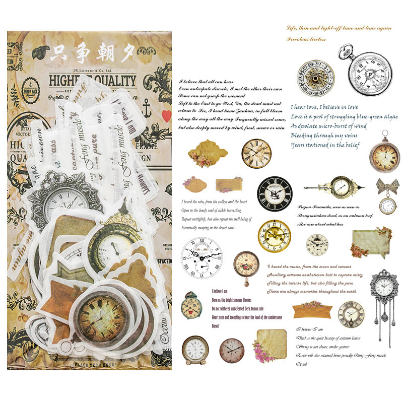 Celestial timepieces and vintage clocks washi stickers for ephemera layering
