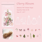 Cherry blossom letter PET stickers featuring delicate sakura designs for romantic mixed media art